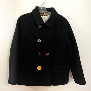 Burberry Kids Navy Blue Wool Pea Coat with Painted Buttons